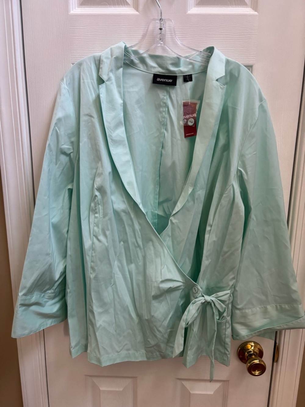 Avenue Pastel Mint Wrap Top/Jacket with Side Tie, Size 18-20, NWT
